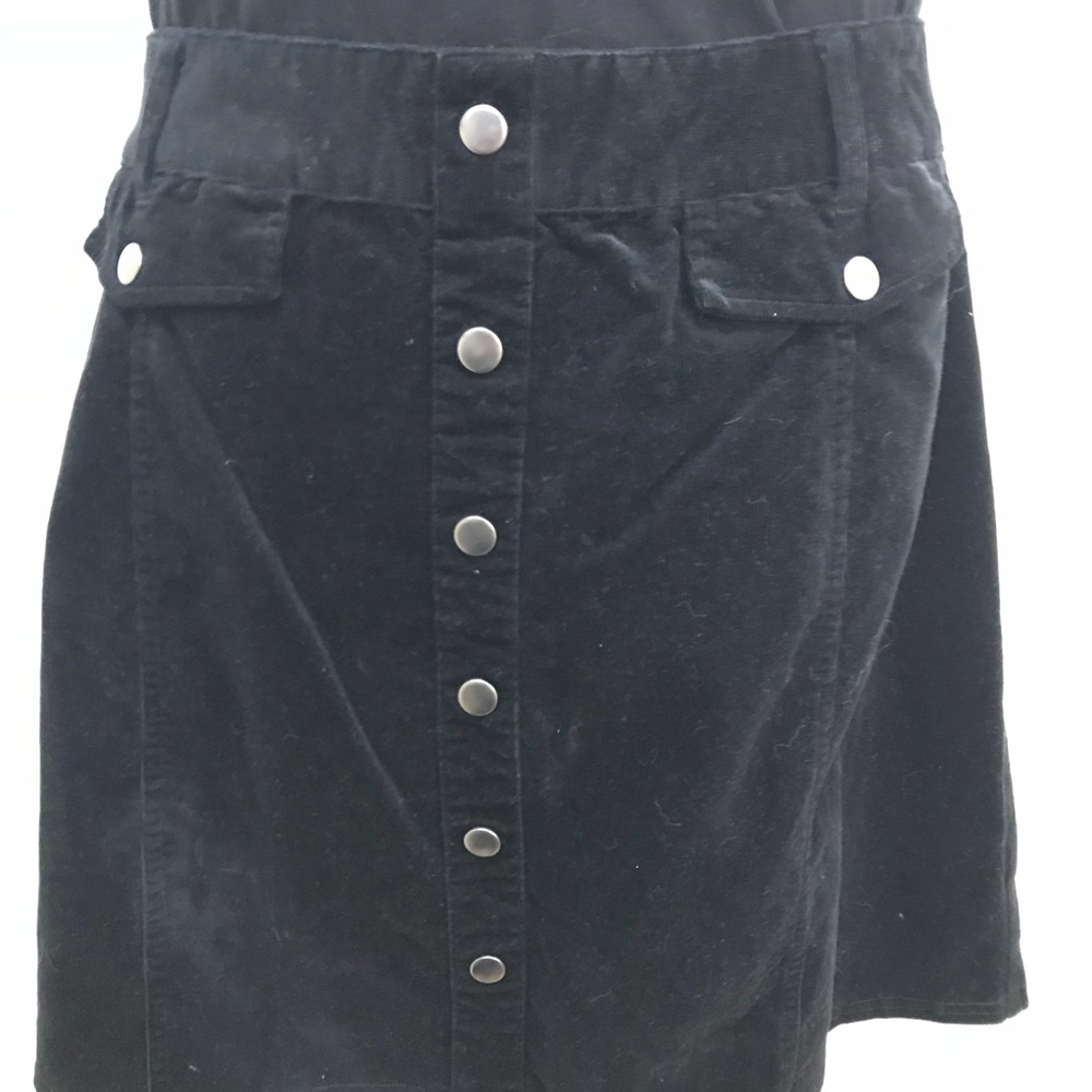 Black corduroy swing skirt with silver buttons